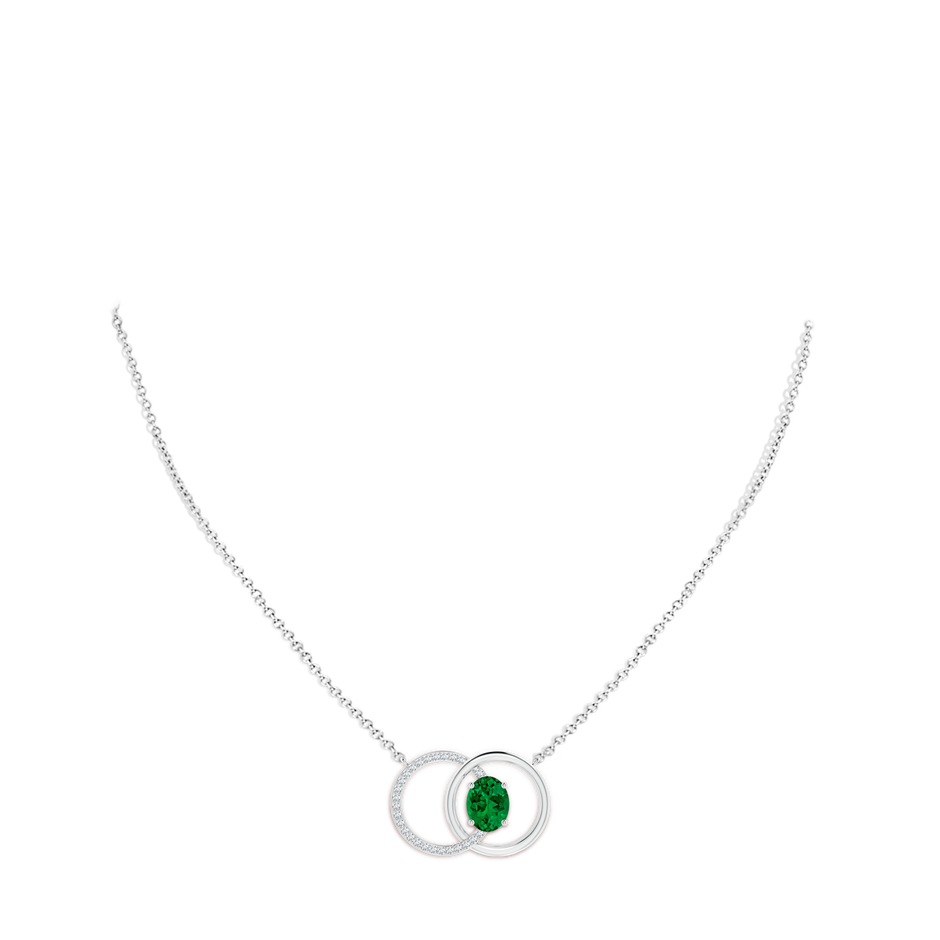 9x7mm Labgrown Lab-Grown Emerald Interlocking Circle Necklace with Lab Diamond Accents in White Gold pen