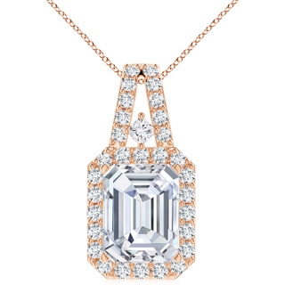 11x8.5mm FGVS Lab-Grown Emerald-Cut Diamond Halo Pendant in Rose Gold