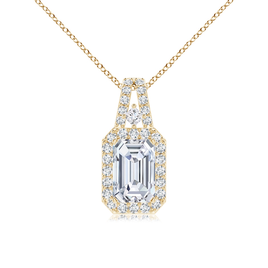 6x4mm FGVS Lab-Grown Emerald-Cut Diamond Halo Pendant in Yellow Gold 