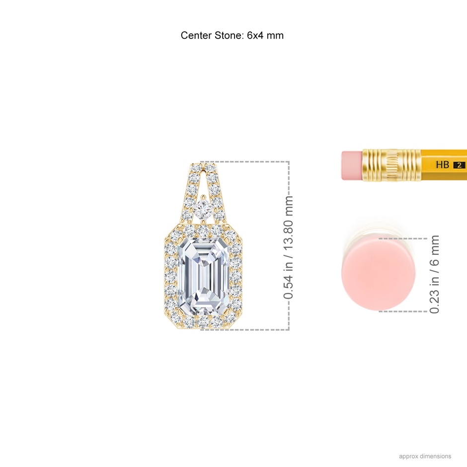 6x4mm FGVS Lab-Grown Emerald-Cut Diamond Halo Pendant in Yellow Gold ruler