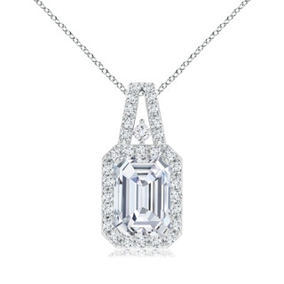 7x5mm FGVS Lab-Grown Emerald-Cut Diamond Halo Pendant in White Gold