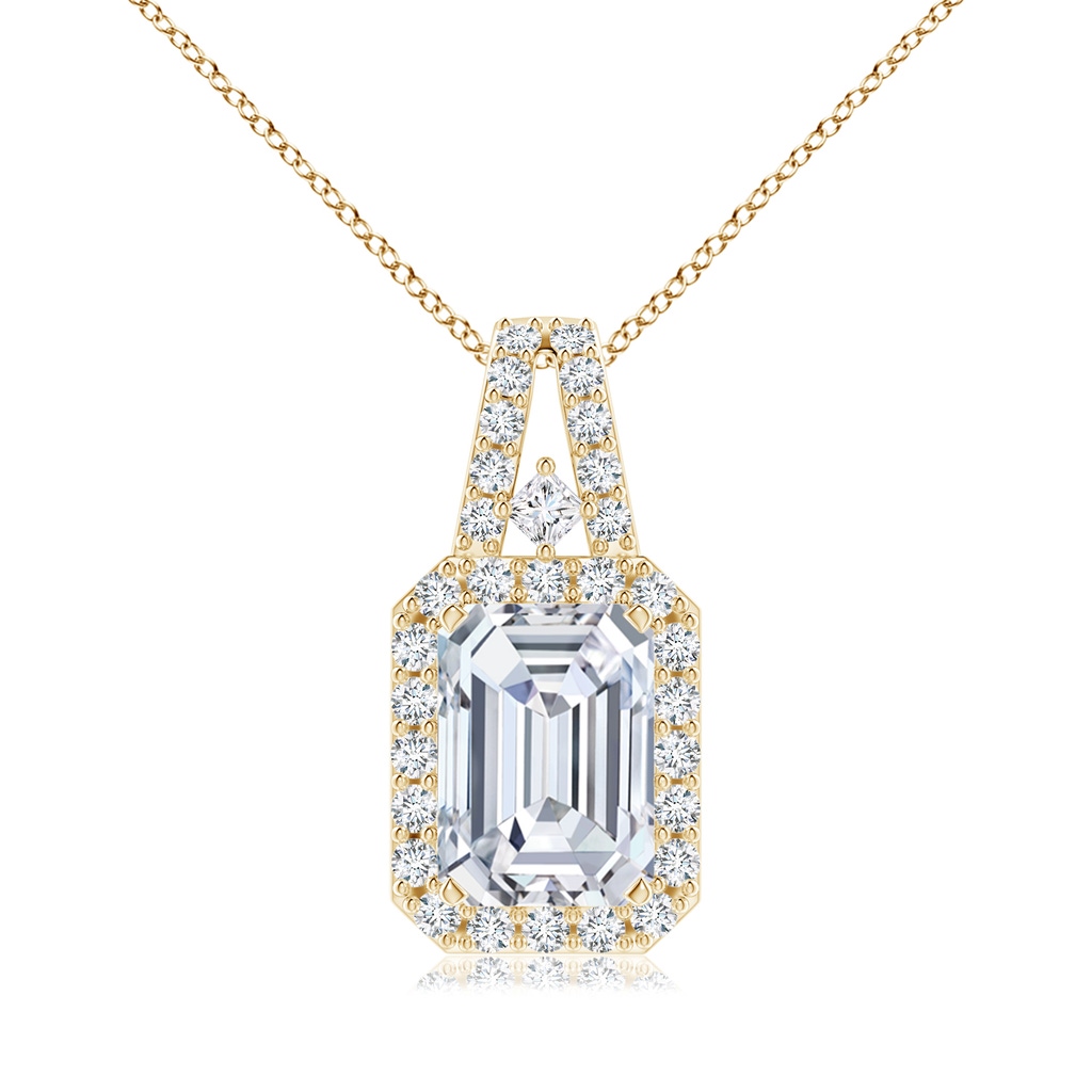 7x5mm FGVS Lab-Grown Emerald-Cut Diamond Halo Pendant in Yellow Gold