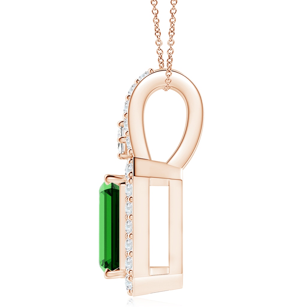 10x8mm Labgrown Lab-Grown Emerald-Cut Emerald Halo Pendant in Rose Gold - side 199