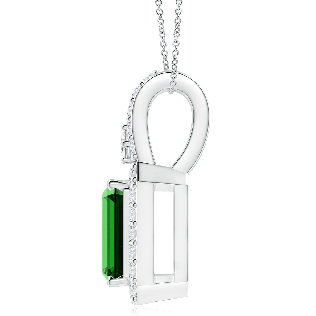 10x8mm Labgrown Lab-Grown Emerald-Cut Emerald Halo Pendant in White Gold - side 199