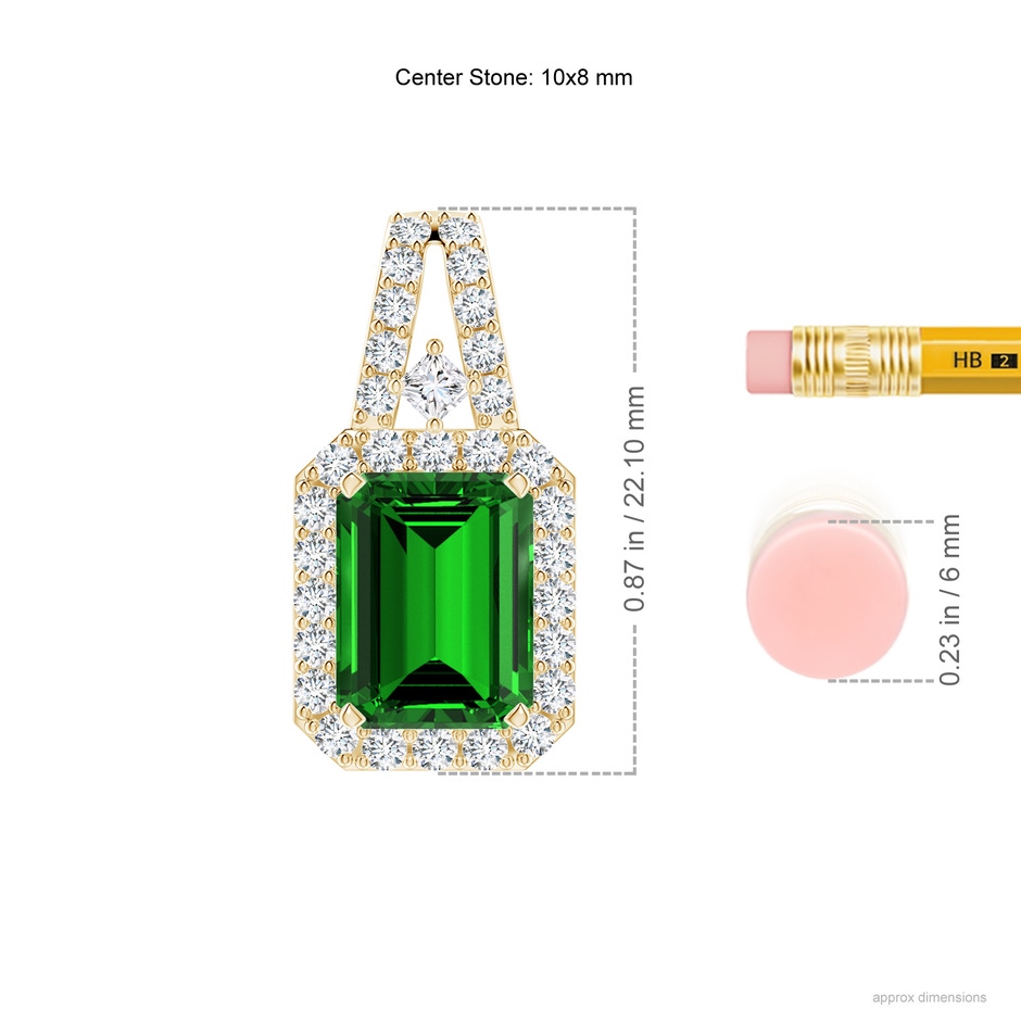 10x8mm Labgrown Lab-Grown Emerald-Cut Emerald Halo Pendant in Yellow Gold ruler