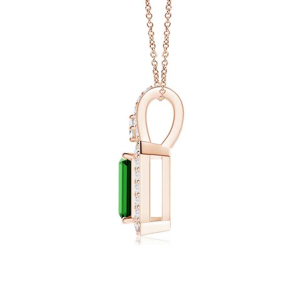 6x4mm Labgrown Lab-Grown Emerald-Cut Emerald Halo Pendant in Rose Gold side 199