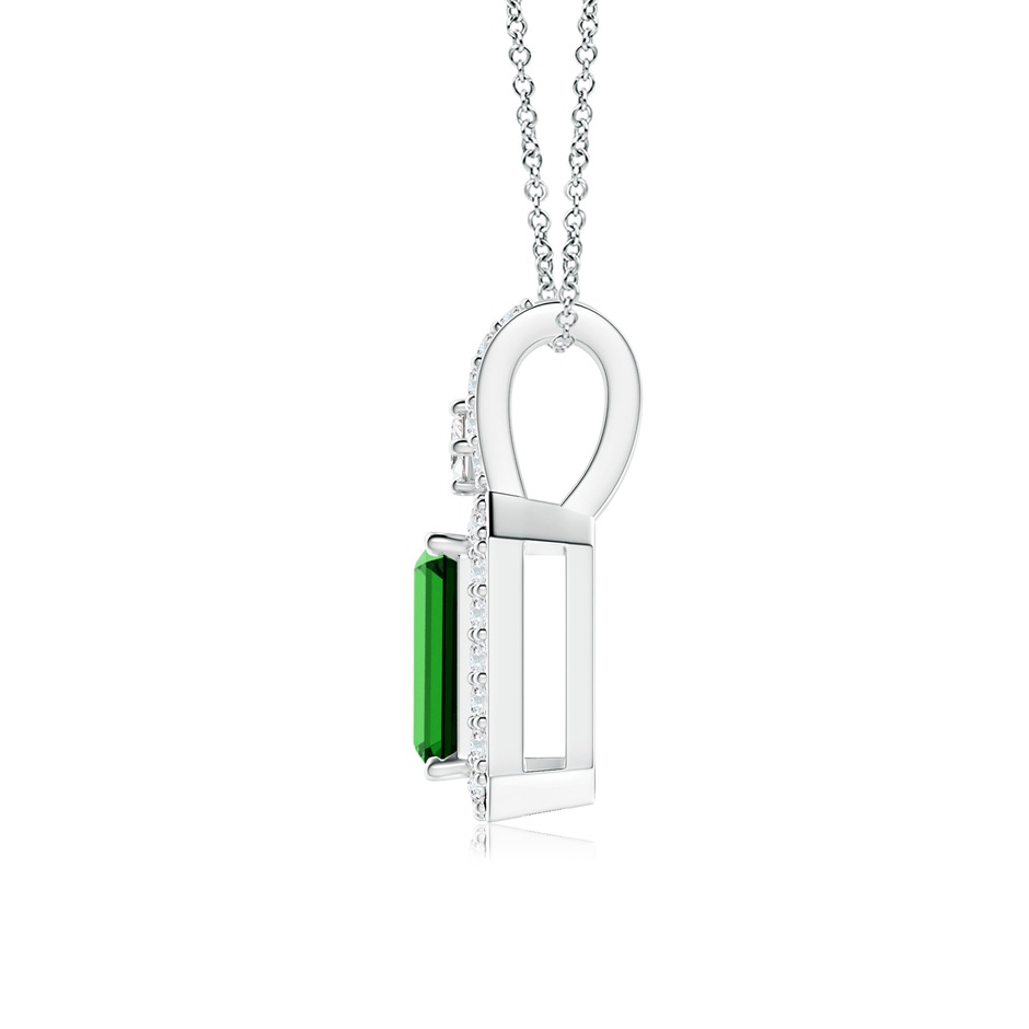 6x4mm Labgrown Lab-Grown Emerald-Cut Emerald Halo Pendant in White Gold side 199