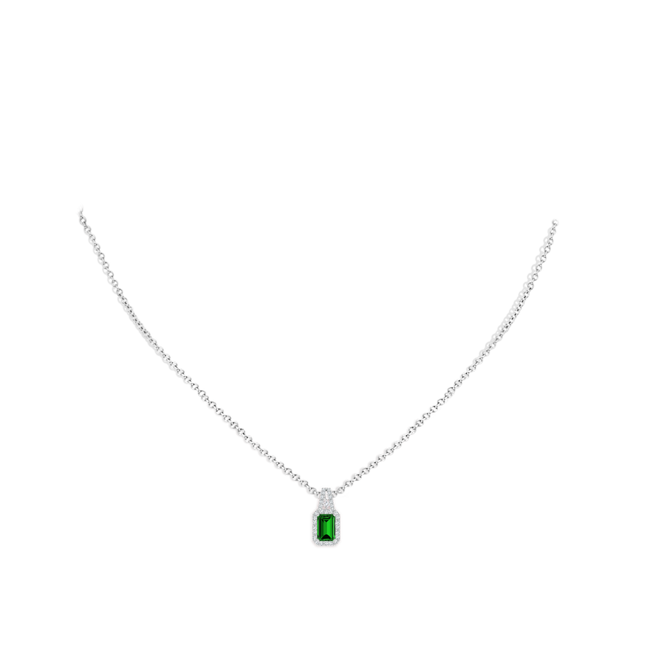 6x4mm Labgrown Lab-Grown Emerald-Cut Emerald Halo Pendant in White Gold pen