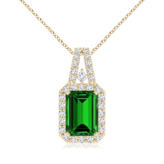 7x5mm Labgrown Lab-Grown Emerald-Cut Emerald Halo Pendant in Yellow Gold
