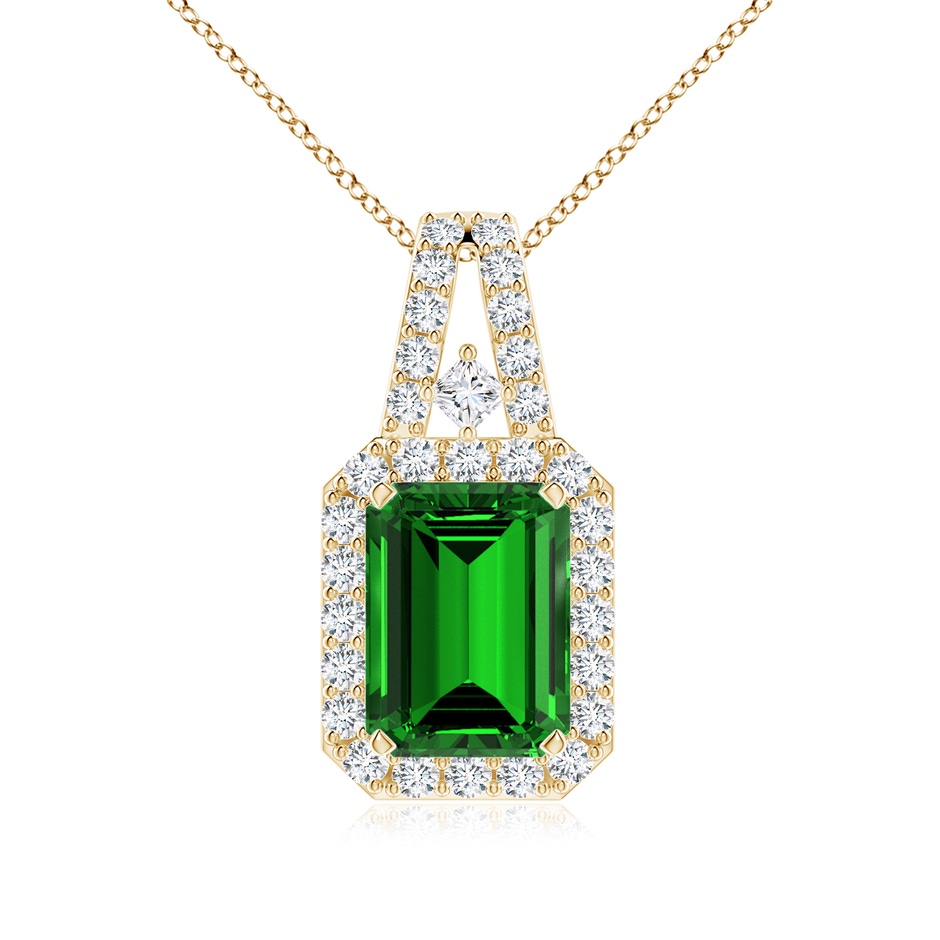 8x6mm Labgrown Lab-Grown Emerald-Cut Emerald Halo Pendant in Yellow Gold 