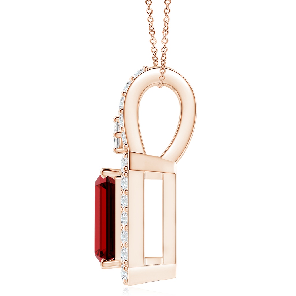10x8mm Labgrown Lab-Grown Emerald-Cut Ruby Halo Pendant in Rose Gold - side 199