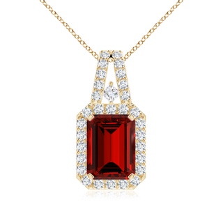 8x6mm Labgrown Lab-Grown Emerald-Cut Ruby Halo Pendant in 10K Yellow Gold