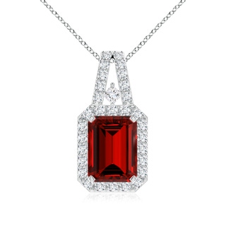 8x6mm Labgrown Lab-Grown Emerald-Cut Ruby Halo Pendant in White Gold