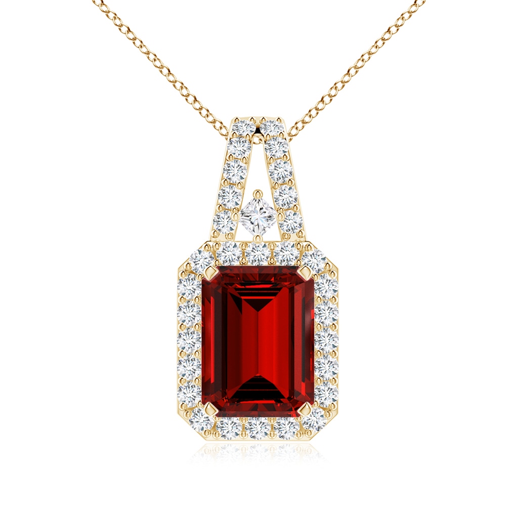 8x6mm Labgrown Lab-Grown Emerald-Cut Ruby Halo Pendant in Yellow Gold