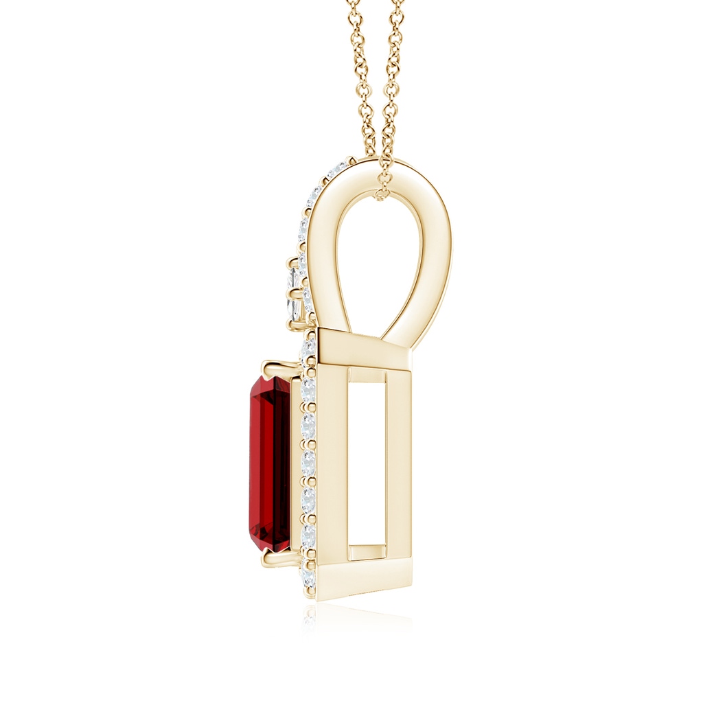 8x6mm Labgrown Lab-Grown Emerald-Cut Ruby Halo Pendant in Yellow Gold - side 199