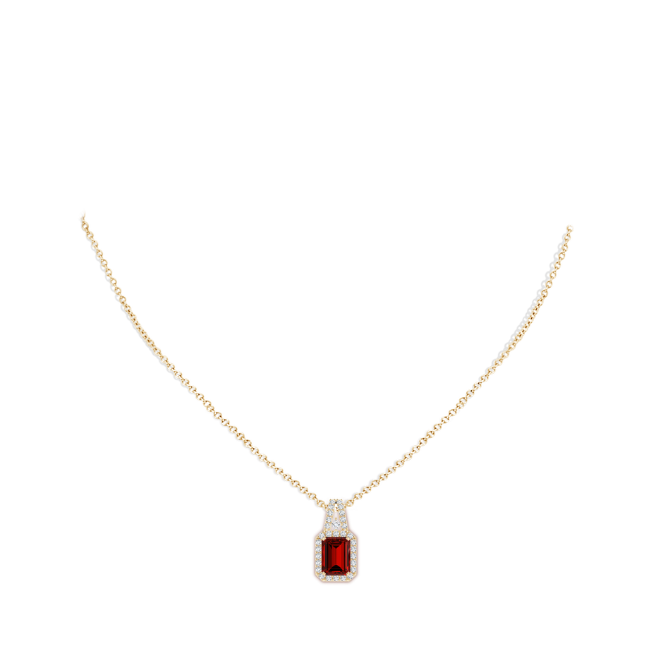 8x6mm Labgrown Lab-Grown Emerald-Cut Ruby Halo Pendant in Yellow Gold pen