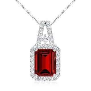 9x7mm Labgrown Lab-Grown Emerald-Cut Ruby Halo Pendant in P950 Platinum