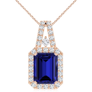 10x8mm Labgrown Lab-Grown Emerald-Cut Blue Sapphire Halo Pendant in Rose Gold