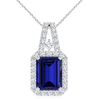 10x8mm Labgrown Lab-Grown Emerald-Cut Blue Sapphire Halo Pendant in S999 Silver