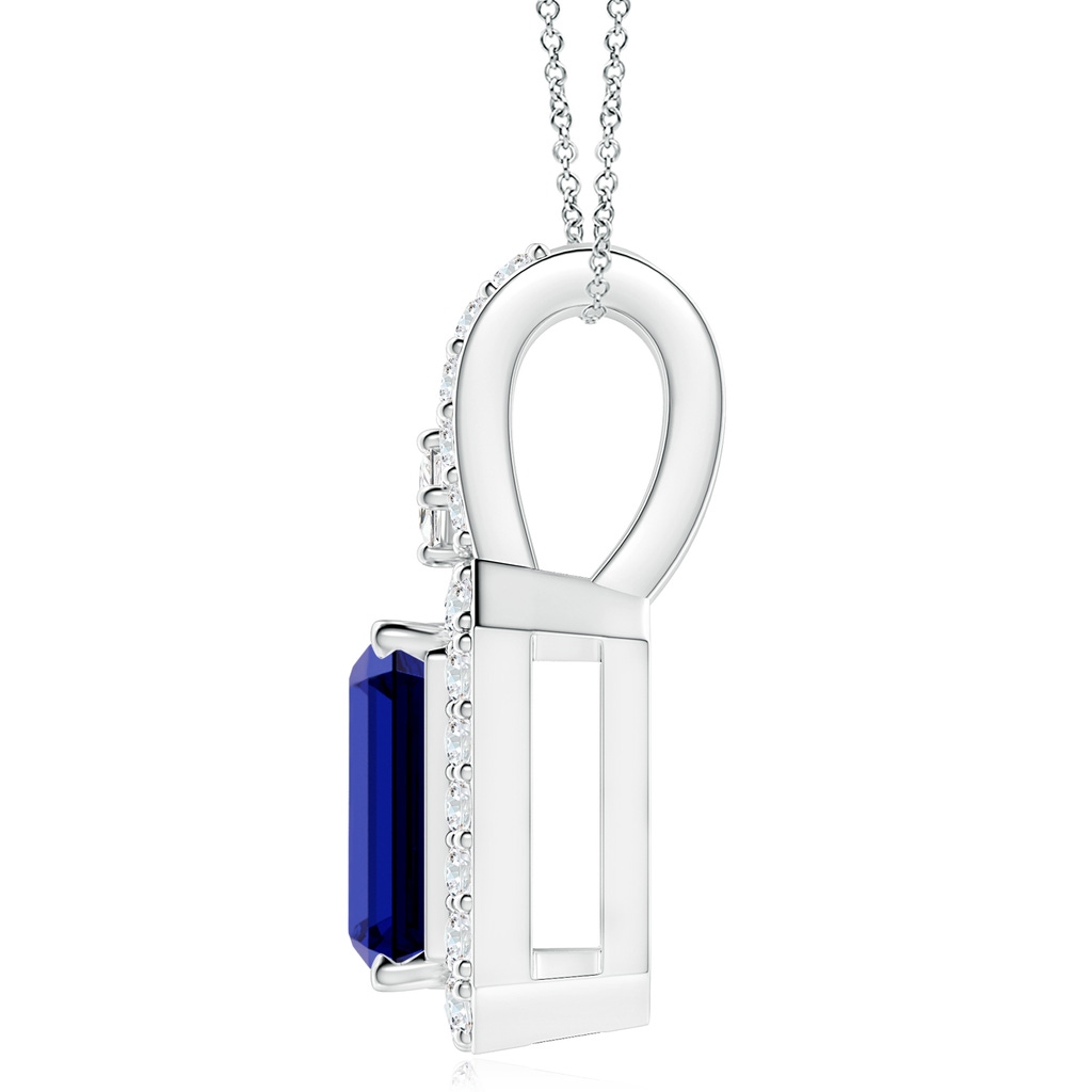 10x8mm Labgrown Lab-Grown Emerald-Cut Blue Sapphire Halo Pendant in S999 Silver Side 199