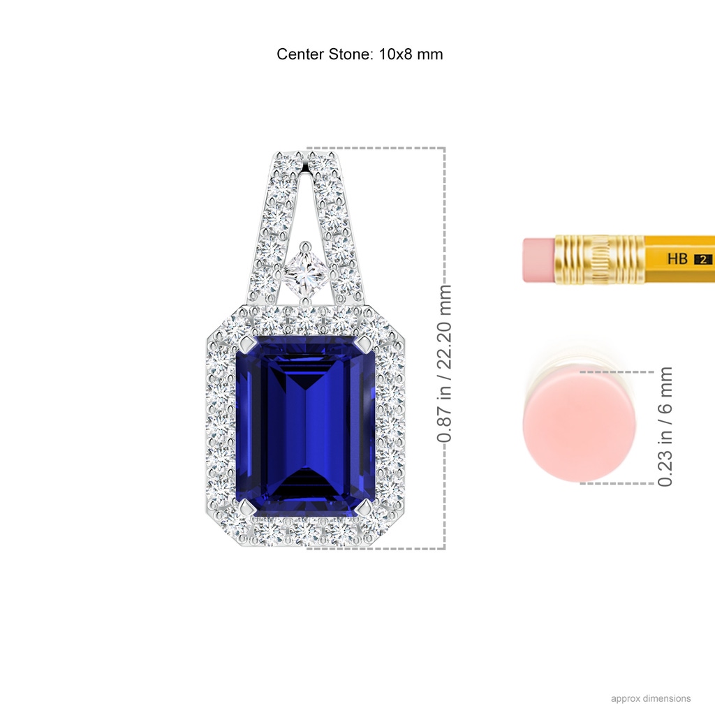 10x8mm Labgrown Lab-Grown Emerald-Cut Blue Sapphire Halo Pendant in S999 Silver ruler