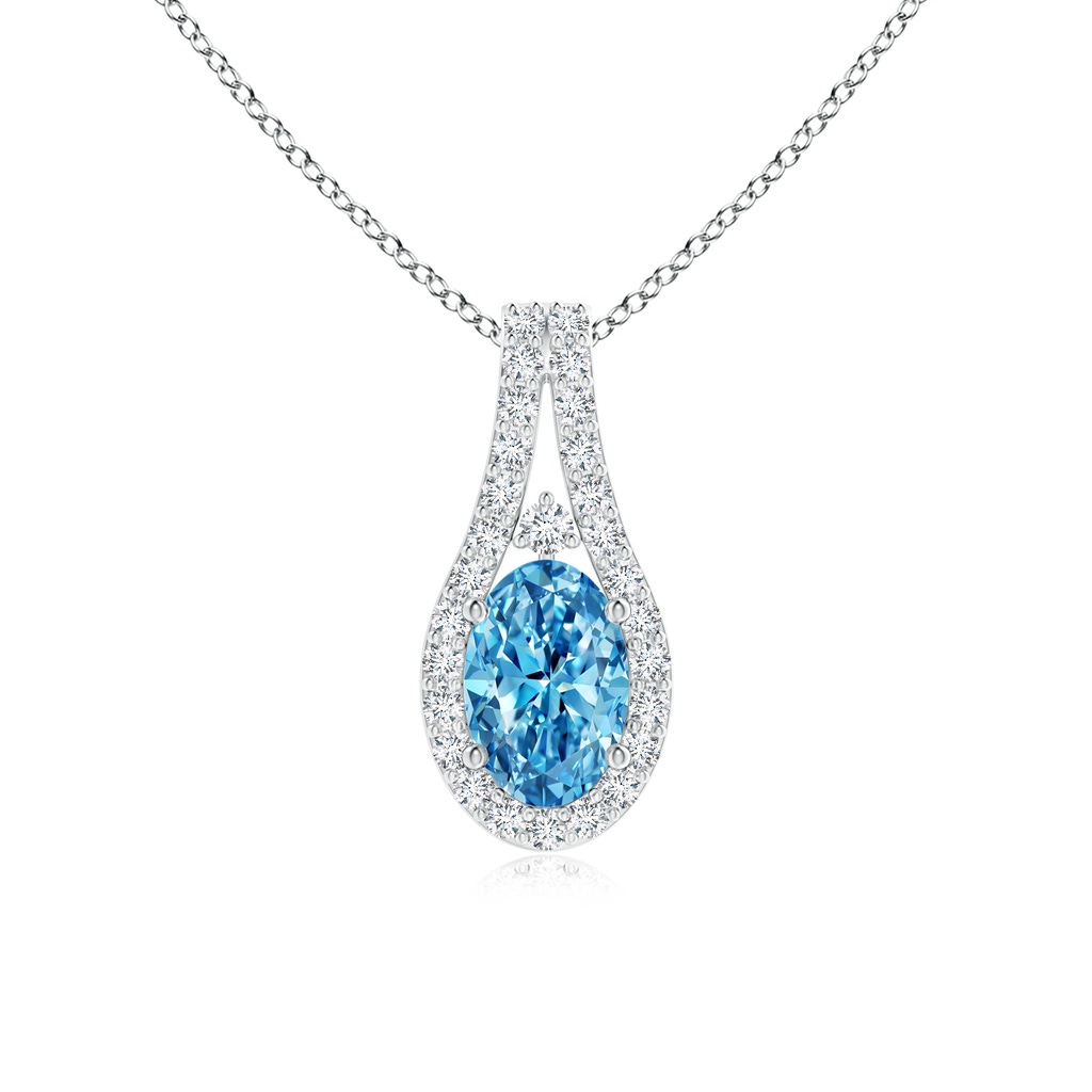 6x4mm Labgrown Classic Lab-Grown Fancy Intense Blue and White Diamond Halo Pendant in P950 Platinum