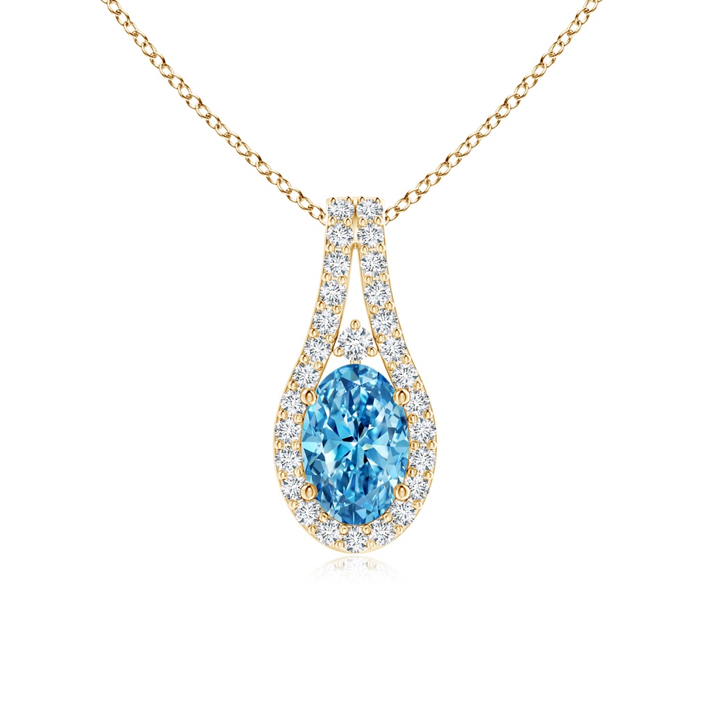 6x4mm Labgrown Classic Lab-Grown Fancy Intense Blue and White Diamond Halo Pendant in Yellow Gold