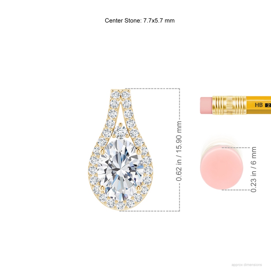 7.7x5.7mm FGVS Lab-Grown Classic Diamond Halo Pendant in Yellow Gold ruler