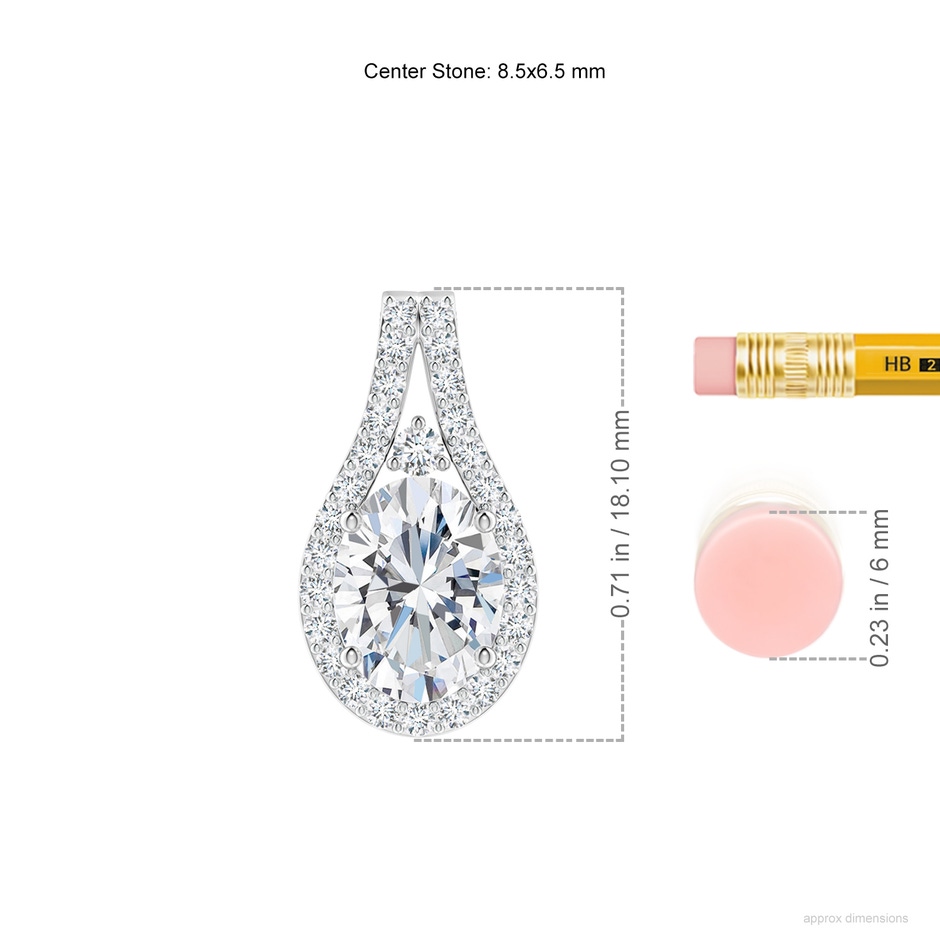 8.5x6.5mm FGVS Lab-Grown Classic Diamond Halo Pendant in White Gold ruler