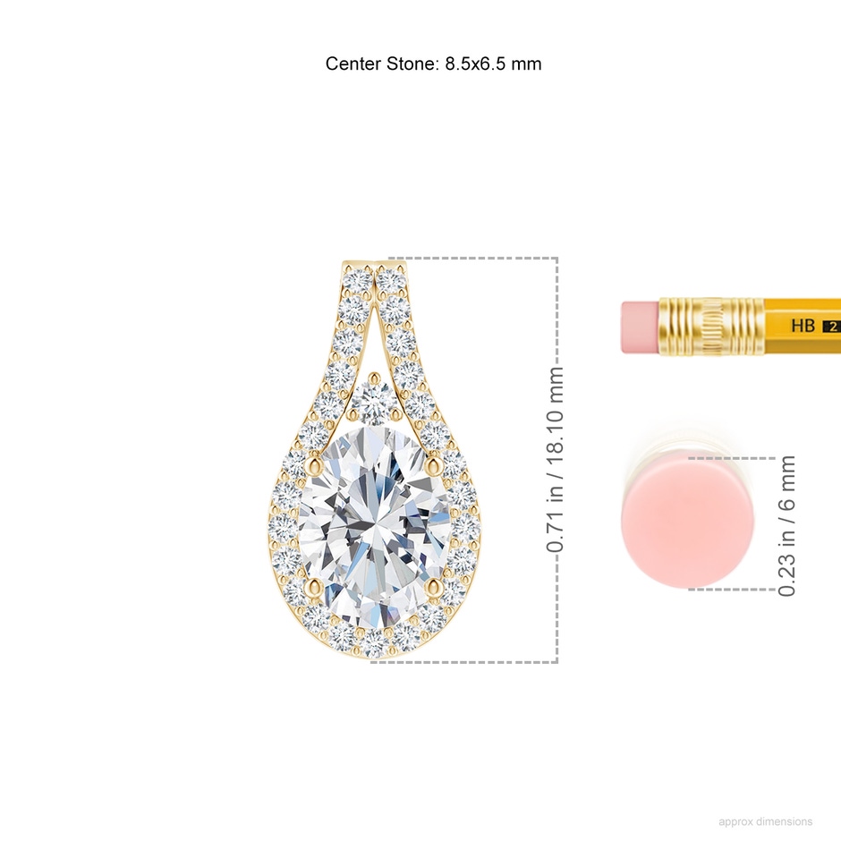 8.5x6.5mm FGVS Lab-Grown Classic Diamond Halo Pendant in Yellow Gold ruler
