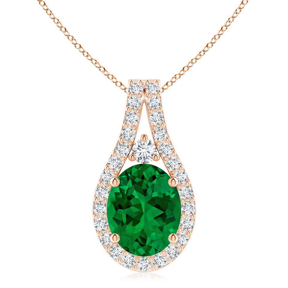 10x8mm Labgrown Lab-Grown Classic Emerald and Diamond Halo Pendant in 18K Rose Gold 