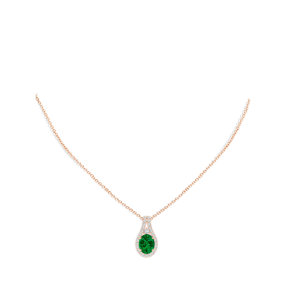 10x8mm Labgrown Lab-Grown Classic Emerald and Diamond Halo Pendant in 18K Rose Gold pen