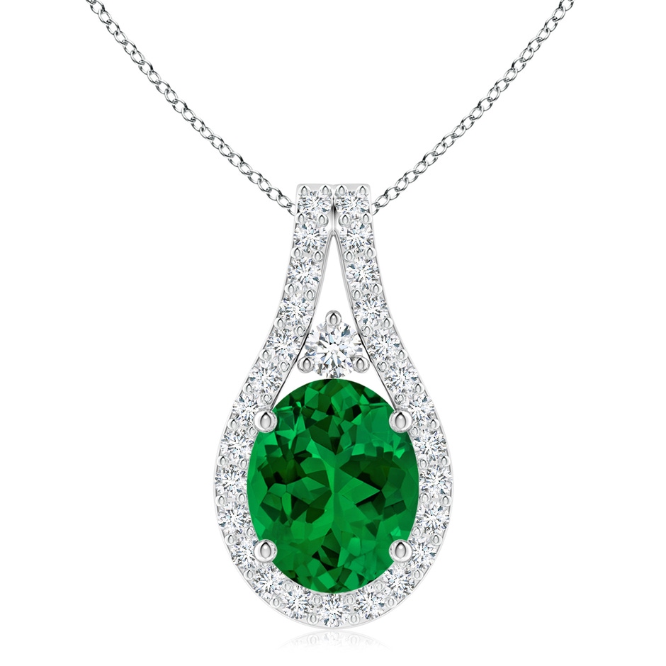 10x8mm Labgrown Lab-Grown Classic Emerald and Diamond Halo Pendant in 18K White Gold 
