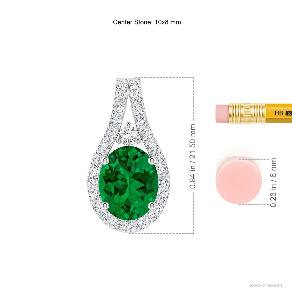10x8mm Labgrown Lab-Grown Classic Emerald and Diamond Halo Pendant in 18K White Gold ruler