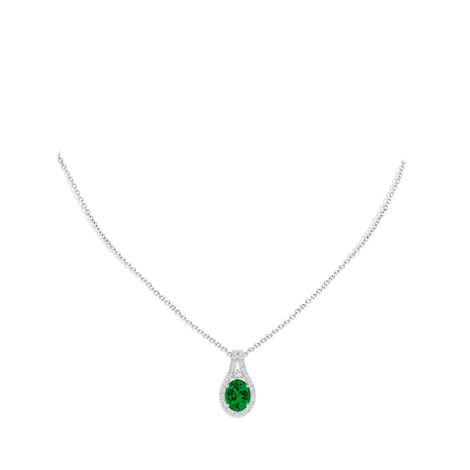 10x8mm Labgrown Lab-Grown Classic Emerald and Diamond Halo Pendant in 18K White Gold pen