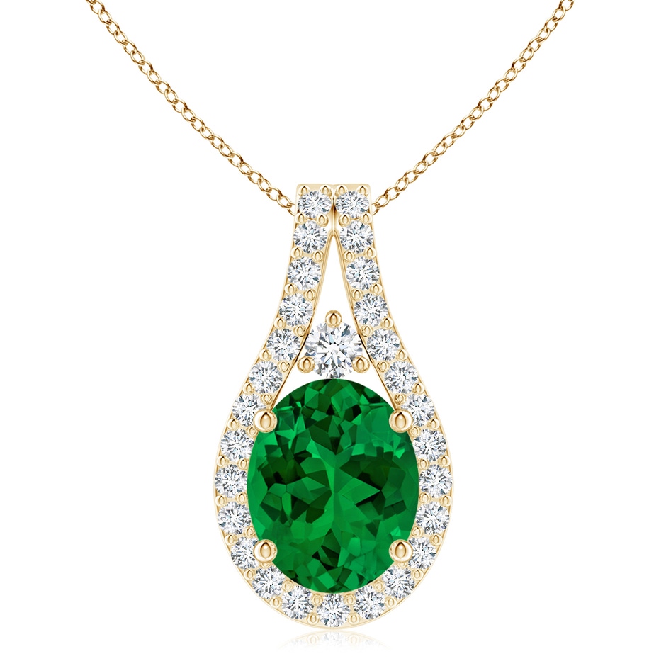 10x8mm Labgrown Lab-Grown Classic Emerald and Diamond Halo Pendant in Yellow Gold 