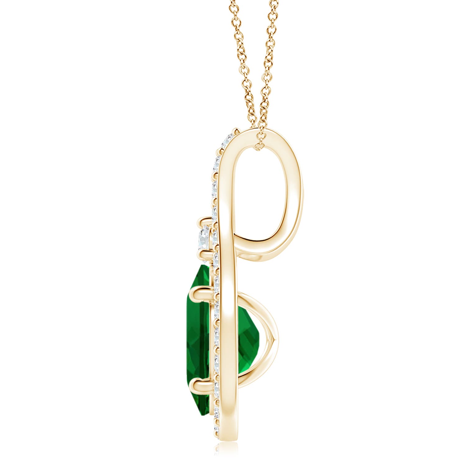 10x8mm Labgrown Lab-Grown Classic Emerald and Diamond Halo Pendant in Yellow Gold