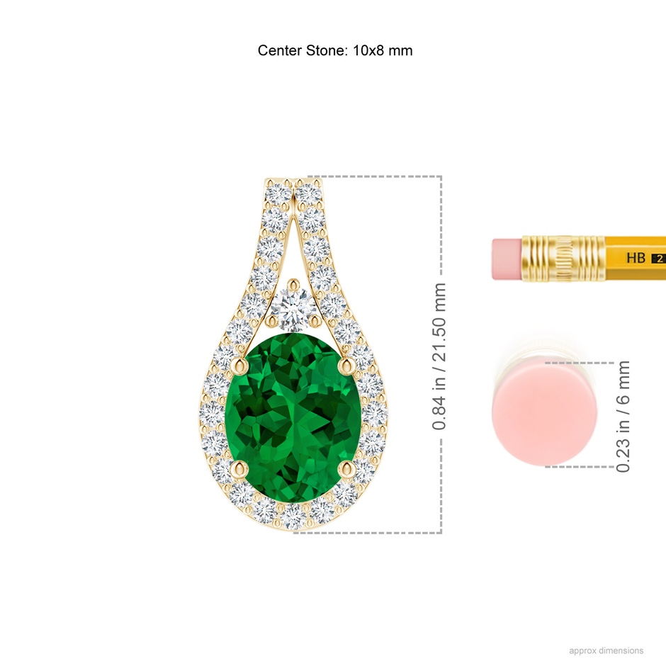 10x8mm Labgrown Lab-Grown Classic Emerald and Diamond Halo Pendant in Yellow Gold ruler