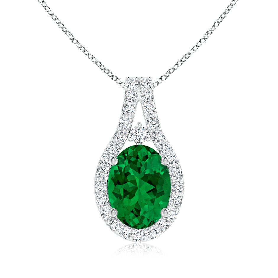 8x6mm Labgrown Lab-Grown Classic Emerald and Diamond Halo Pendant in P950 Platinum 