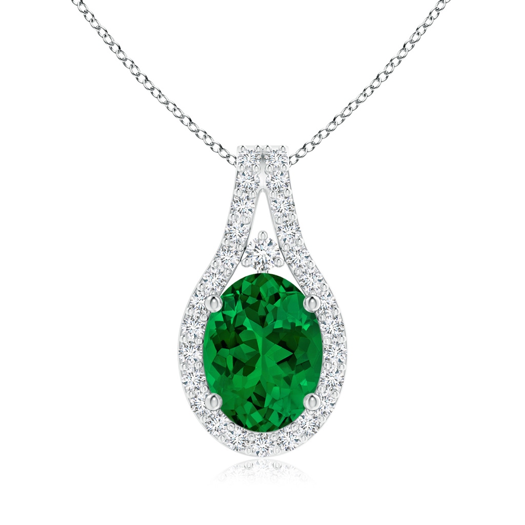 8x6mm Labgrown Lab-Grown Classic Emerald and Diamond Halo Pendant in White Gold 