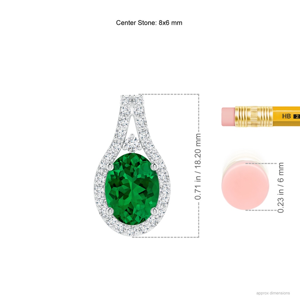 8x6mm Labgrown Lab-Grown Classic Emerald and Diamond Halo Pendant in White Gold ruler