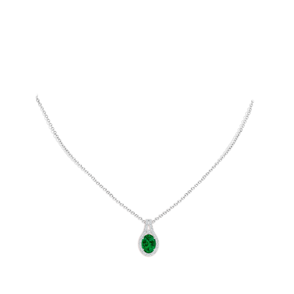 8x6mm Labgrown Lab-Grown Classic Emerald and Diamond Halo Pendant in White Gold pen