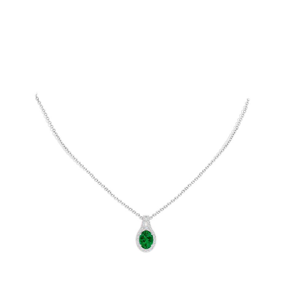 8x6mm Labgrown Lab-Grown Classic Emerald and Diamond Halo Pendant in White Gold pen