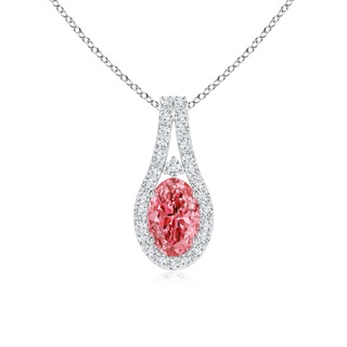 6x4mm Labgrown Classic Lab-Grown Fancy Intense Pink and White Diamond Halo Pendant in P950 Platinum