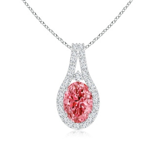 7x5mm Labgrown Classic Lab-Grown Fancy Intense Pink and White Diamond Halo Pendant in P950 Platinum