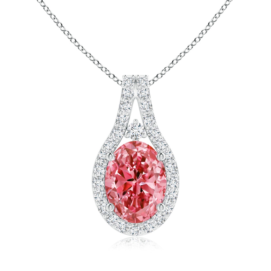 8x6mm Labgrown Classic Lab-Grown Fancy Intense Pink and White Diamond Halo Pendant in White Gold 