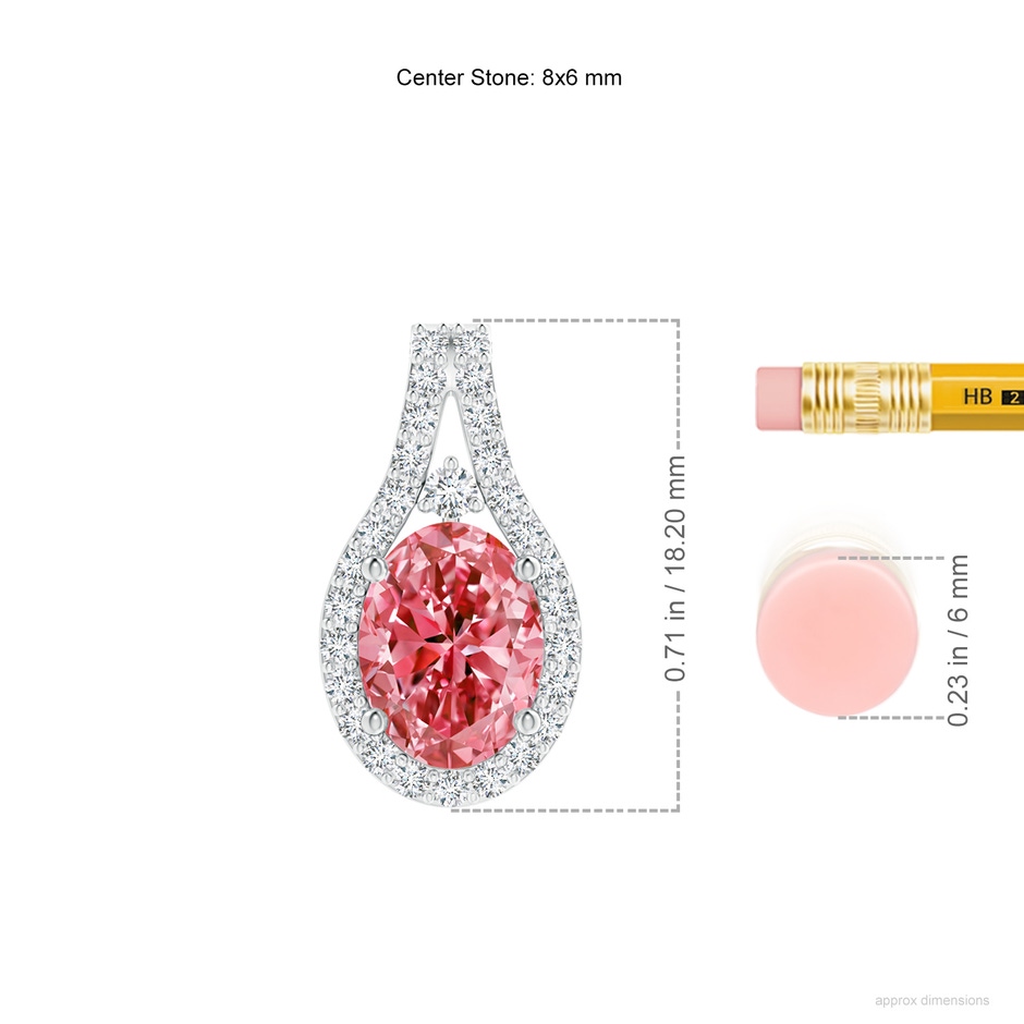 8x6mm Labgrown Classic Lab-Grown Fancy Intense Pink and White Diamond Halo Pendant in White Gold ruler