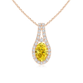 6x4mm Labgrown Classic Lab-Grown Fancy Intense Yellow and White Diamond Halo Pendant in 9K Rose Gold