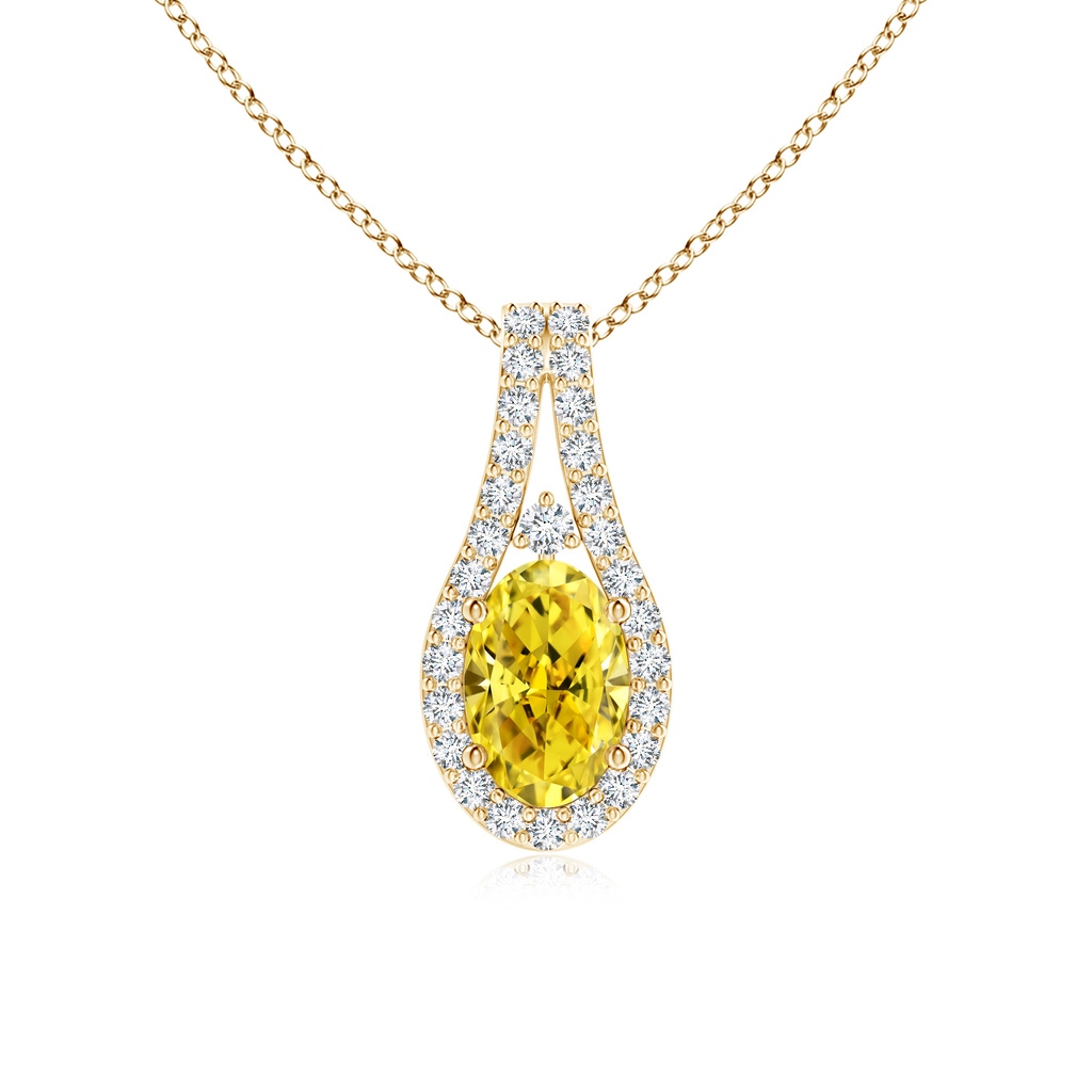 6x4mm Labgrown Classic Lab-Grown Fancy Intense Yellow and White Diamond Halo Pendant in Yellow Gold