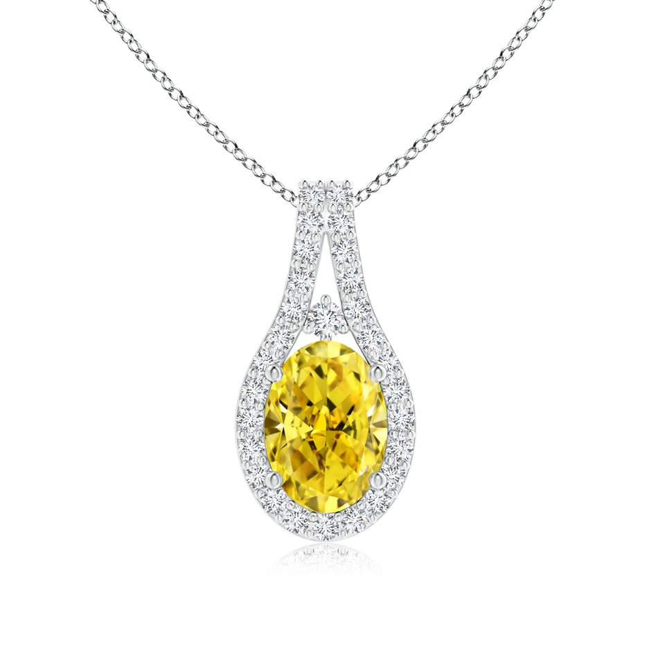 7x5mm Labgrown Classic Lab-Grown Fancy Intense Yellow and White Diamond Halo Pendant in White Gold 